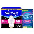 Kit Absorvente Always Noite Ultra Suave Com Abas Fluxo Intenso 32 Unidades Grátis Absorvente Interno Tampax Fluxo Moderado + Intenso 8 Unidades