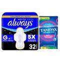 Kit Absorvente Always Noite Seca Com Abas 32 Unidades Grátis Absorvente Interno Tampax Fluxo Moderado + Intenso 8 Unidades