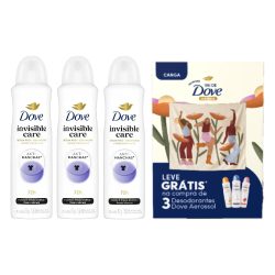 Kit Dove Desodorante Antitranspirante Aerosol Invisible Care 150ml 3 Unidades + Grátis Canga