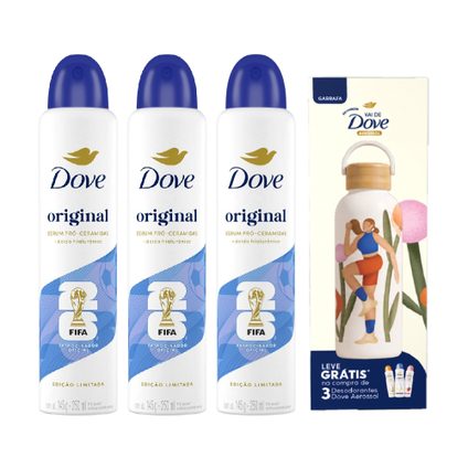 Kit Dove Desodorante Aerosol Original 48H 250Ml 3 unidades + Grátis Garrafa