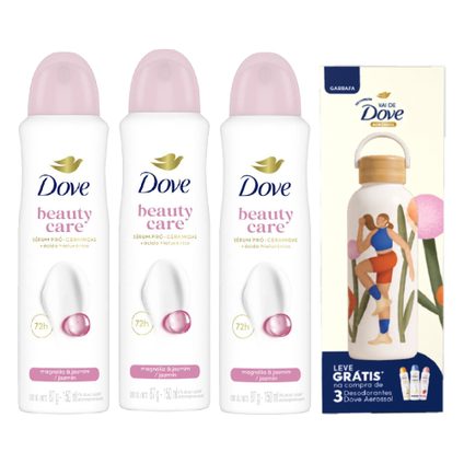 Kit Dove Desodorante Aerosol Beauty Finish 150Ml 3 Unidades + Grátis Garrafa 