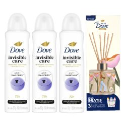 Kit Dove Desodorante Antitranspirante Aerosol Invisible Care 150ml 3 Unidades + Grátis Difusor 