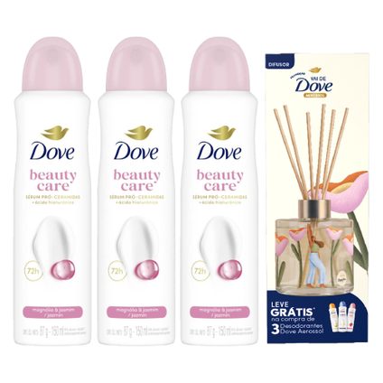 Kit Dove Desodorante Aerosol Beauty Finish 150Ml 3 unidades + Grátis Difusor
