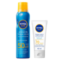 Kit Nivea Protetor Solar Spray Aerosol Sun Protect Toque Seco Fps50 200Ml + Protetor Solar Facial Sun Toque Seco Antissinais Fps70 40Ml