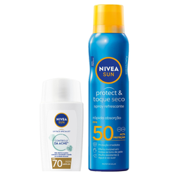 Kit Nivea Protetor Solar Facial Sun Fluido Uv Face Specialist Controle Da Acne Fps 70 40ml + Protetor Solar Spray Aerosol Sun Protect Toque Seco Fps50 200ml