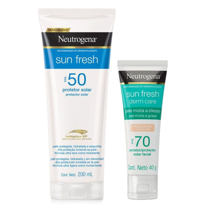 Kit Neutrogena Protetor Solar Facial Sun Fresh Derm Care Pele Clara Fps 70 40G + Protetor Solar Sun Fresh Fps 50 200Ml