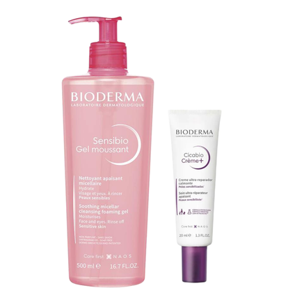 Kit Bioderma Creme Hidratante Facial Cicabio 20Ml + Gel De Limpeza Micelar Sensibio Moussant Calmante E Hidratante 500Ml