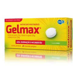 Antiácido Mastigável Gelmax Sabor Limão 24 Comprimidos