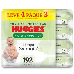 Lenços Umedecidos Huggies Higiene Superior Limpa 2x Mais Leve 4 Pague 3 - 192 Unidades