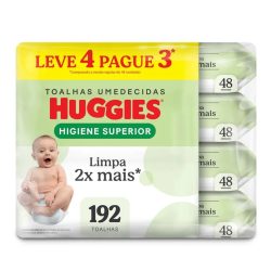 Lenços Umedecidos Huggies Higiene Superior Limpa 2x Mais Leve 4 Pague 3 - 192 Unidades