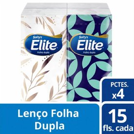 LENÇO DE PAPEL SOFTY'S ELITE FOLHA DUPLA COM 4 PACOTES 15 UNIDADES CADA