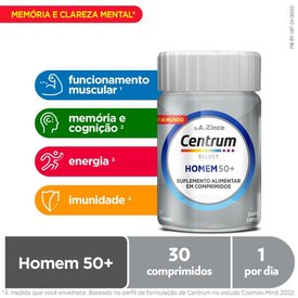 CENTRUM SELECT  SUPLEMENTO VITAMÍNICO HOMEM 50 + VITAMINAS DE A A Z  30 COMPRIMIDOS