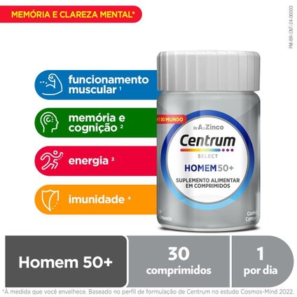 CENTRUM SELECT  SUPLEMENTO VITAMÍNICO HOMEM 50 + VITAMINAS DE A A Z  30 COMPRIMIDOS