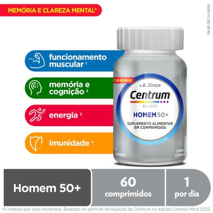 CENTRUM SELECT  SUPLEMENTO VITAMÍNICO HOMEM 50 + VITAMINAS DE A A Z  60 COMPRIMIDOS