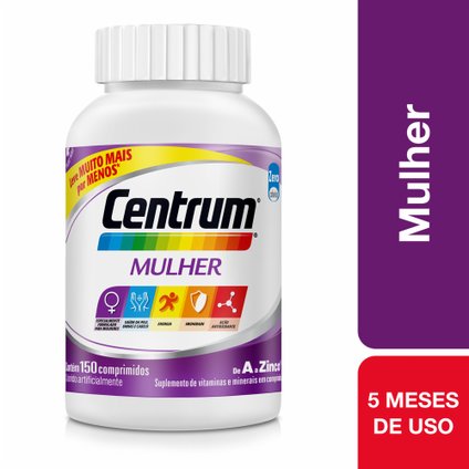 SUPLEMENTO ALIMENTAR CENTRUM MULHER DE A A ZINCO COM VITAMINAS E MINERAIS 150 COMPRIMIDOS