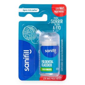 FIO DENTAL SANIFILL CLÁSSICO SABOR MENTAL LEVE MAIS, PAGUE MENOS 125 METROS