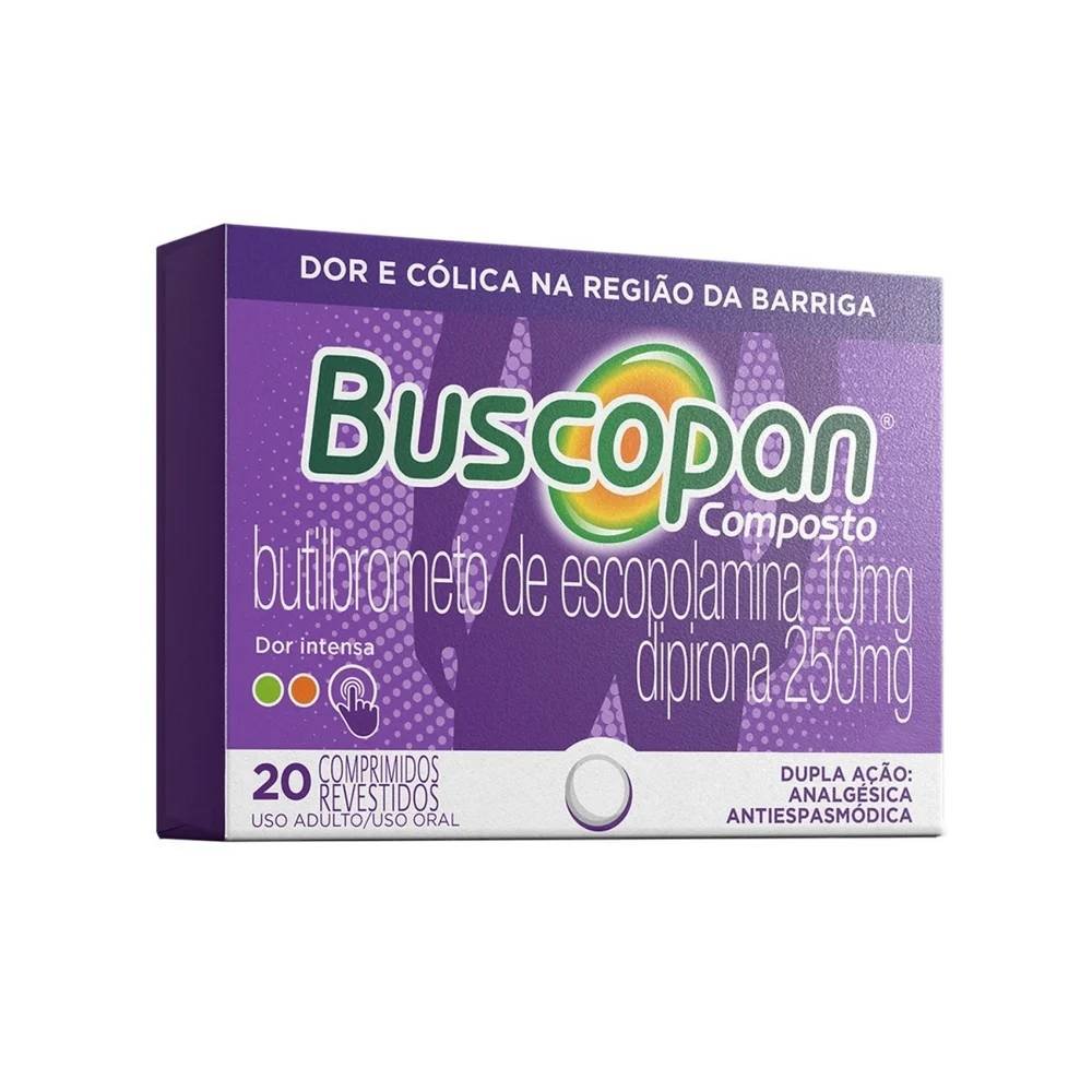 Analgésico Buscopan Composto Butilbrometo De Escopolamina 10mg + Dipirona 250mg 20 Comprimidos