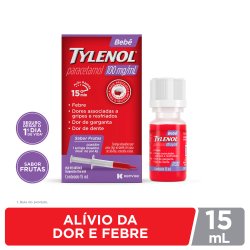 Tylenol Bebê Paracetamol 100mg/ml Sabor Frutas Suspensão Oral 15ml Com Seringa Dosadora