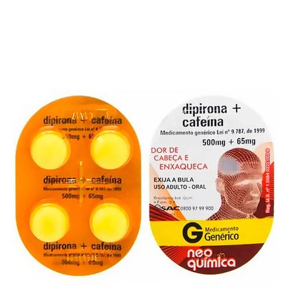 DIPIRONA + CAFEÍNA 500MG + 65MG 4 COMPRIMIDOS NEOQUÍMICA GENÉRICO