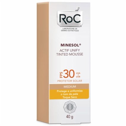 PROTETOR SOLAR ROC MINESOL ACTIF UNIFY TINTED MOUSSE MEDIUM (MÉDIO) FPS 30 40G