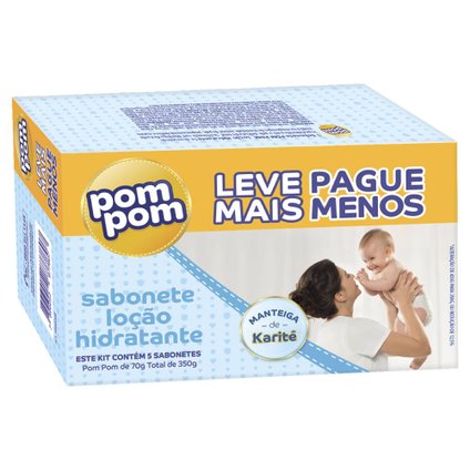 KIT SABONETE INFANTIL POM POM HIDRATANTE 5 UNIDADES COM 70G CADA