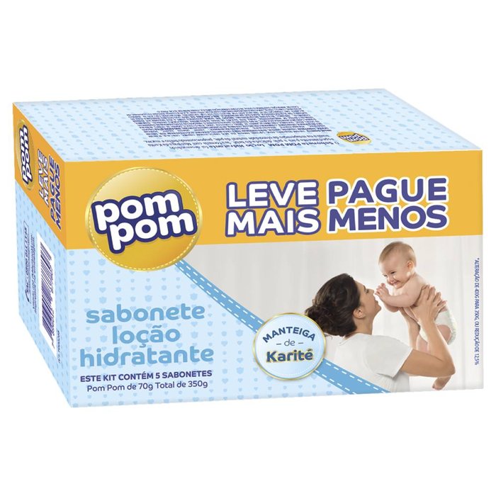 Kit Sabonete Infantil Pom Pom Hidratante 80g - 5 Unidades