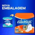 ABSORVENTE ALWAYS TAMANHO M SUAVE COM ABAS PACOTE 32 UNIDADES GRÁTIS 4 ABSORVENTES
