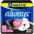 ABSORVENTE ALWAYS NOT TAMANHO G SUAVE COM ABAS PACOTE 32 UNIDADES GRÁTIS 4 ABSORVENTES