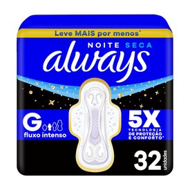 ABSORVENTE ALWAYS NOITE SECA COM ABAS 32 UNIDADES