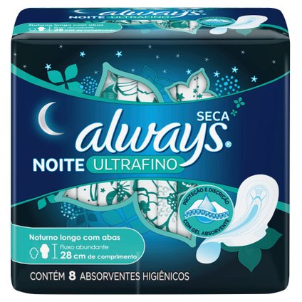 ABSORVENTE NOTURNO ALWAYS NOITES TRANQUILAS SECA COM ABAS ULTRA FINO 8 UNIDADES