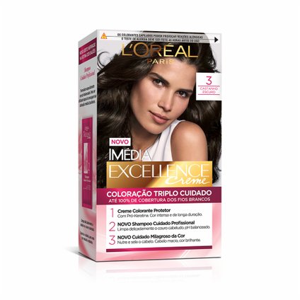 TINTURA PERMANENTE IMÉDIA EXCELLENCE DE L'ORÉAL PARIS 3 CASTANHO ESCURO