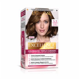 TINTURA PERMANENTE IMÉDIA EXCELLENCE DE L'ORÉAL PARIS 5.3 CASTANHO CLARO DOURADO