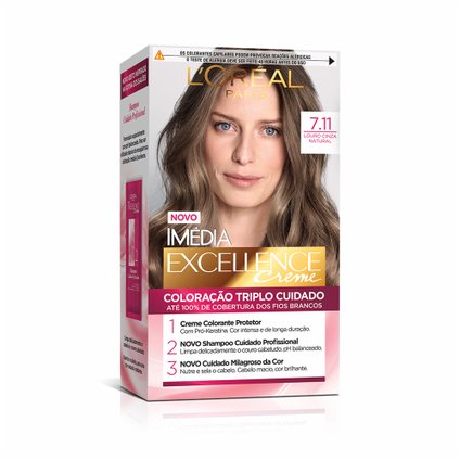 TINTURA PERMANENTE IMÉDIA EXCELLENCE DE L'ORÉAL PARIS 7.11 LOURO CENDRE NATURAL