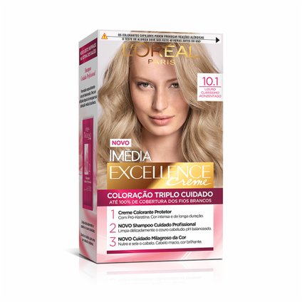 TINTURA PERMANENTE IMÉDIA EXCELLENCE DE L'ORÉAL PARIS 10.1 LOURO CLARISSIMO ACINZENTADO