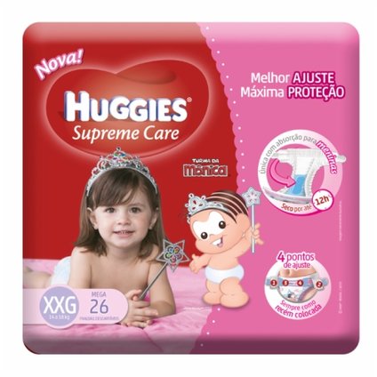 FRALDA HUGGIES SUPREME CARE MENINAS MEGA XXG C/26
