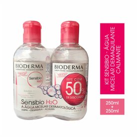 KIT ÁGUA MICELAR BIODERMA SENSIBIO H2O DERMATOLÓGICA CALMANTE 250ML + 250ML 50% DESCONTO