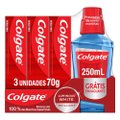 KIT CREME DENTAL COLGATE LUMINOUS WHITE BRILLIANT MINT 3 UNIDADES 70G CADA + ENXAGUANTE BUCAL 250ML