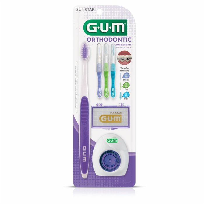 Kit Ortodontico Gum Escova Dental + 3 Escovas Interdentais + Fio Floss