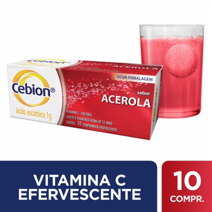 CEBION VITAMINA C SABOR ACEROLA COM 10 COMPRIMIDOS EFERVESCENTES