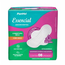 ABSORVENTE PANVEL ESSENCIAL COBERTURA SECA COM ABAS 8 UNIDADES