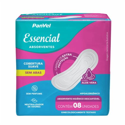 ABSORVENTE PANVEL ESSÊNCIAL COBERTURA SUAVE SEM ABAS 8 UNIDADES