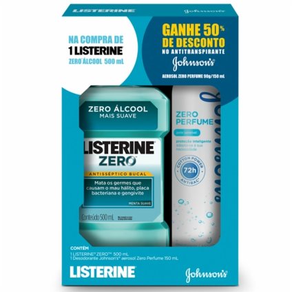 KIT LISTERINE ZERO 500ML + DESODORANTE AEROSOL JOHNSON'S SEM PERFUME COM 50%DE DESCONTO