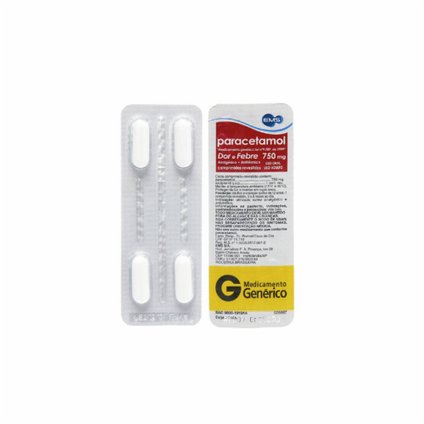 PARACETAMOL 750MG 4 COMPRIMIDOS EMS GENÉRICO
