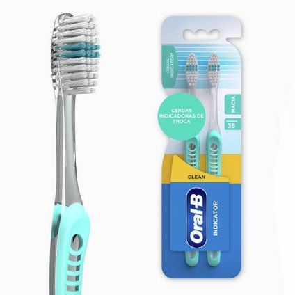KIT ESCOVA DENTAL MACIA ORAL-B INDICATOR CLEAN - 2 UNIDADES