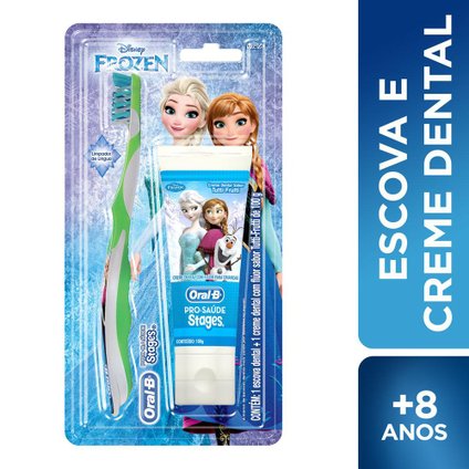 KIT ORAL-B STAGES ESCOVA DENTAL INFANTIL EXTRA MACIA 8+ ANOS + CREME DENTAL 100G - SORTIDO