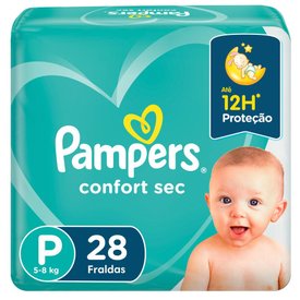 FRALDA PAMPERS CONFORT SEC PACOTÃO P COM 28 UNIDADES