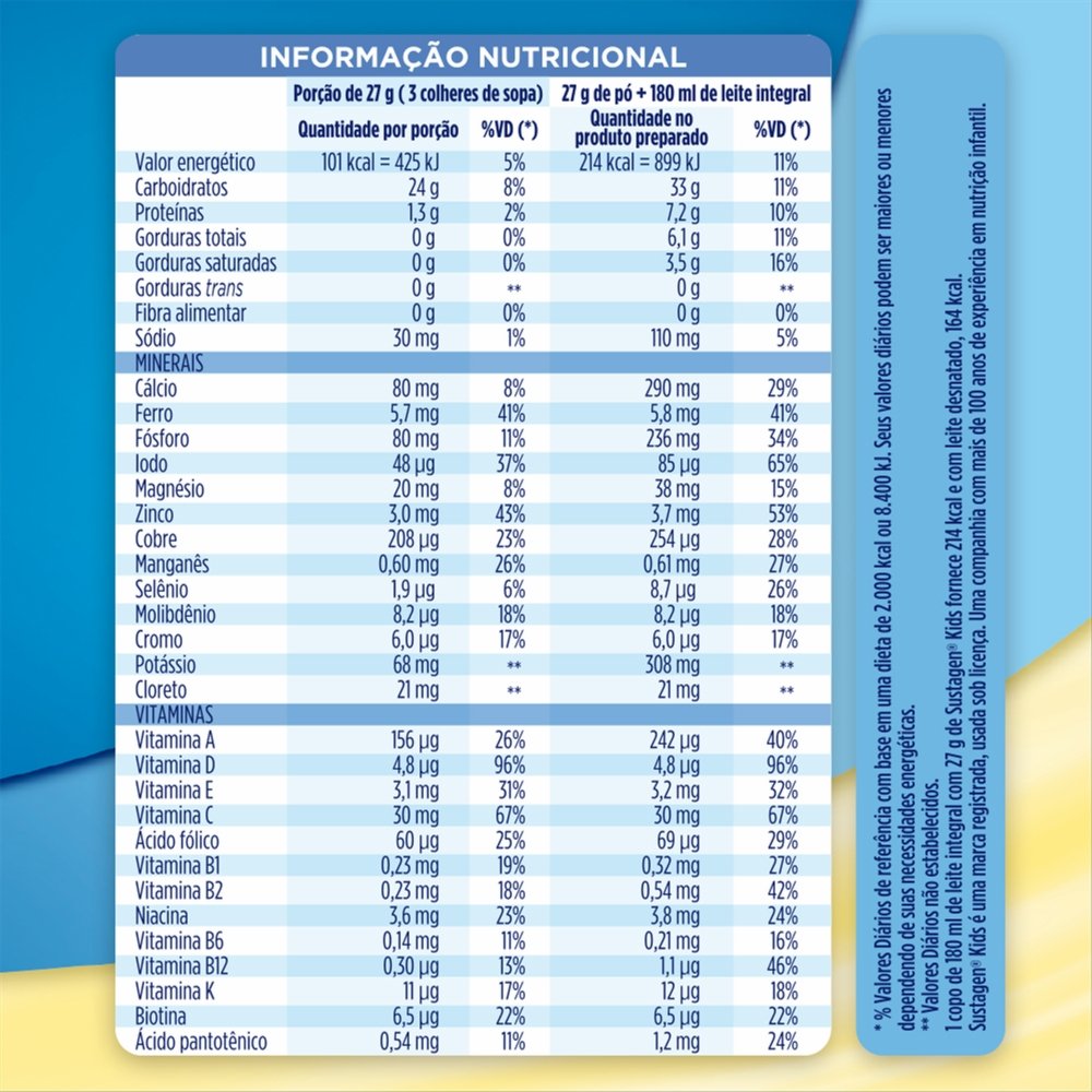 COMPLEMENTO ALIMENTAR SUSTAGEN KIDS SABOR BAUNILHA LATA COM 380G