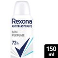DESODORANTE ANTITRANSPIRANTE AEROSOL FEMININO REXONA SEM PERFUME 72 HORAS 150ML