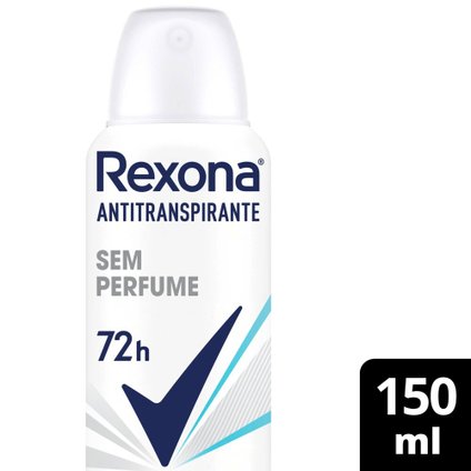 DESODORANTE ANTITRANSPIRANTE AEROSOL FEMININO REXONA SEM PERFUME 72 HORAS 150ML