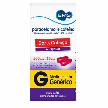 Paracetamol 500mg + cafeína 65mg 20 Comprimidos Revestidos Ems Genérico